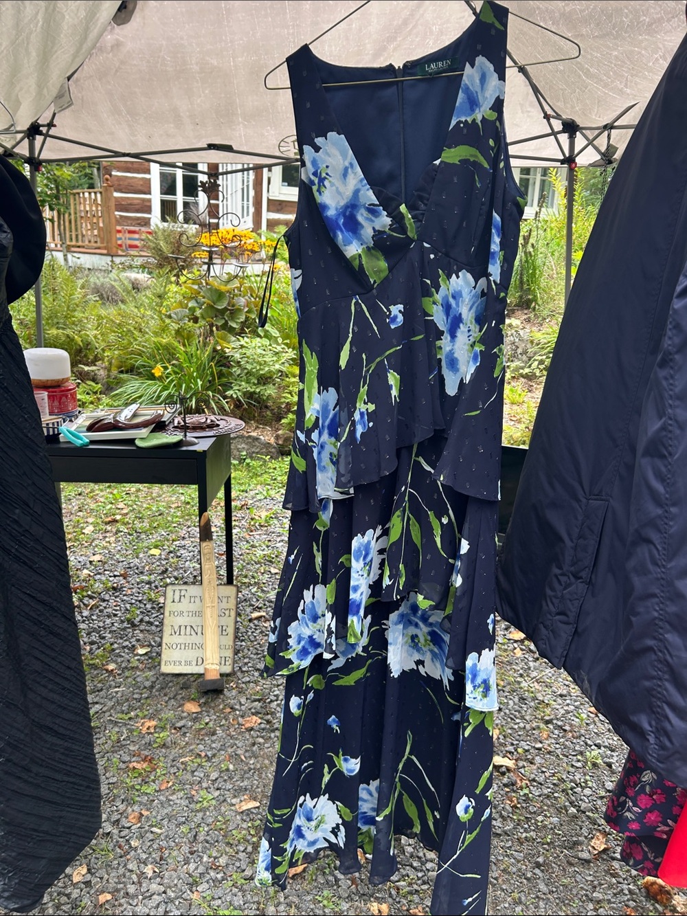 Lauren Ralph Lauren Navy Blue Floral Tiered Maxi Dress
